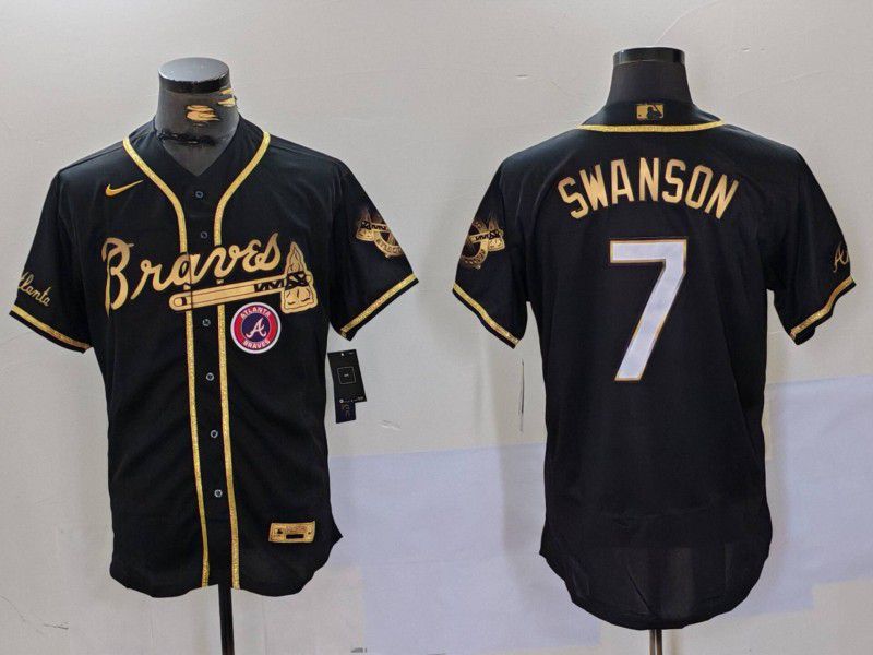 Men Atlanta Braves #7 Swanson Black Elite 2024 Nike MLB Jersey style 9022